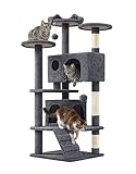Yaheetech Árbol Rascador para Gatos 139cm con 3 Plataformas 2 Nidos 2 Pompones Torre de Escalador con Postes en Sisal Ideal para 3-4 Gatos Gris Oscuro