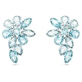 Swarovski Pendientes Gema, Tallas mixtas, Motivo de Flor, Cristales Azules, Baño de Rodio