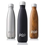 Botella de Agua de POP Design | Mantiene bebidas frías por 24h y calientes por 12h. | Acero inoxidable con aislamiento en vacío | Tapón anti goteo y anti sudor | Libre de BPA | 500 ML | Onyx