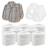 6001 Filtros Para Respirador Anti Polvo, 80 Cartuchos de Filtro, 4 Filtro de Algodón Particulado y 4 Tapas, Compatibles con 6100/6200 / 7501/7502 / 6502/6800 3M Filters, pour Protección Respiratoria