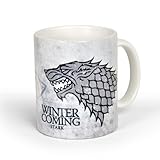 Elbenwald Juego de Thrones Cup Casa Fuerte Presión Redonda Con Motto Y Shadowwolf Kramik 300 ml Blanco
