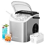 SONGMICS Máquina de Hielo, Máquina de Cubitos Autolimpiante, 9 Cubitos en 6 Minutos en 2 Tamaños, 12 kg en 24 Horas, Portátil, Casa, Cocina, Oficina, Fiestas Camping, Gris Plateado XZB001E1EU