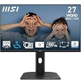 MSI Pro MP275QPG Monitor Profesional WQHD de 27', Panel IPS de 2560 x 1440, 100 Hz, Montaje VESA, adaptative Sync, Ajustable en 4 direcciones, HDMI 2.0b, Negro