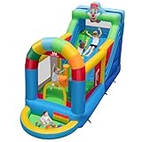 COSTWAY Castillo Hinchable para Niños, Castillo Inflable Infantil con Escalada, Tobogán Largo, Obstáculos, Piscina de Pelotas, Pelotas de océano, Bolsa de Transporte, 440x185x234 cm (sin Soplador)