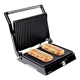 Mellerware -Parrilla Eléctrica Hotty!2200W, Revestimiento Antiadherente, Regulador Temperatura LED, Obertura 180º, Placas Adaptables, Superficie 29×46cm, Grill Acero Inoxidable, Libre PFOA,Multicolor
