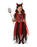 Rubies Disfraz Bruja Diablesa para niña, vestido de bruja diablesa con detalles en purpurina y diadema con cuernos halloween, carnaval, cumpleaños y navidad