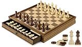 Peradix Ajedrez 2 En 1 Damas de Madera con Cajones,Juego Tablero Ajedrez Magnetico con 2 Reinas, Profesional Chess Board para Niños y Adultos,2 Jugadores(32×32cm)