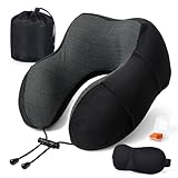 SOMLAW Almohada Viaje para Cuello, Almohada Cervical Viaje Comodo e Portatile para Oficina Avión Tren Coche Viajando, con Espuma Memoria, Cojin Cuello Viaje con Máscara de Ojos, Tapones y Bolsa