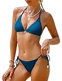 Vancavoo Bikinis Mujer Brasileño Sexy Traje de Baño de Dos Piezas Push Up con Triángulo para Mujer Ajustable Swimwear,Azul Marino,M