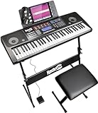 Rockjam Kit de teclado de piano digital 6.1, auriculares, soporte, banco, pedal de sustain y aplicación Simply Piano