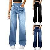 Pantalones vaqueros de cintura alta para mujer con pierna ancha - Vaqueros elásticos con cintura elástica para mujer, pantalones de pierna ancha, vaqueros estilo mom, pantalones denim baggy Y2K