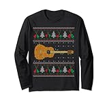 Suéter navideño feo de guitarra con luces de Navidad, a juego Manga Larga