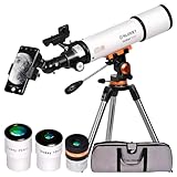 Slokey 50080 Telescopio Terrestre y Astronómico Refractor 25x-250x - Telescopio Portátil 80 mm para Niños y Principiantes - Observación de Estrellas Luna, Planetas, Incluye Trípode de Acero Inoxidable