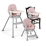 MS - Trona para bebe BELLY Y SPOON - convertible en alzador y en silla- 3 en 1- Trona plegable MS con asiento acolchado (3 COLORES) - Portátil, estable y segura (SPOON ROSA)