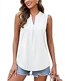 WNEEDU Camiseta de Verano para Mujer Camisetas con Cuello V Blusa Camisas Sin Mangas Casual Tank Tops(Blanco,XL)