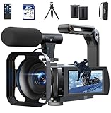 Videocámara 5K 56MP Cámara Vlog para YouTube, WiFi, Visión Nocturna IR, Zoom Digital 16X, Pantalla Táctil 3', Cámara web, Micrófono Externo, 2 Baterías, Tarjeta 64GB, Mando a Distancia, Trípode