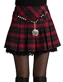 HAHAEMMA Mini Falda Mujer Plisada Escocesa Elegante Invierno Alta Cinturilla Elástica de Encaje Doble de la Colegiala (con Hermosa Cadena en la Cintura)