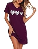Marvmys Camisones Mujer Algodón Verano Cuello en V Manga Corta Lindo Impresión Corazón Suave Elegante Camisón