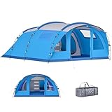 Outsunny Tienda de Campaña Familiar para 5 Personas Tienda Camping Plegable Tipo Túnel con 3 Habitaciones Puerta 4 Ventanas Porche Bolsa Impermeable 3000 mm Fácil Montaje para Pescar Senderismo Azul