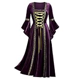 TMOYJPX Bonfor Disfraces Vestidos Medievales para Mujer Disfraz Bruja de Mujer Renacentista Gracioso Vestido Medieval Mujer Gotico Palacio Halloween (L-XL, Púrpura)
