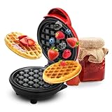 RANJIMA Mini Waffle Maker, Mini Gofrera Roja, 350W Gofres con Revestimiento Antiadherente Gofrera Mini Eléctrica para Desayuno Tortitas, para Cumpleaños Infantiles, Fiestas Familiares, Pascua