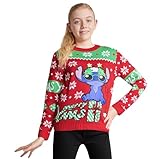 Disney Stitch Jersey Navideño Niñas - Suéter Oficial Navideños, Tallas 7 a 14 Años - Regalos Sudadera Niña (Rojo, 7-8 años)