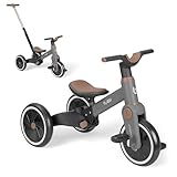 KikkaBoo Triciclo Evolutivo de Bebé 5 en 1 Flash, Desde 18 Meses a 4 Años, Transformable en Bicicleta Sin Pedales, con Manillar de Empuje Ajustable, Ligero, Ruedas EVA, Gris