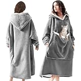 auvstar Manta de Sudadera Gigante con Capucha, Manta de Gran Tamaño Sudadera con Capucha Sherpa con Bolsillo Frontal, Suave Cálida Cómoda, Talla Única para Hombres, Mujeres, Adolescentes (Gris)