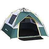 Outsunny Tienda de Campaña Pop-up para 3 Personas Tienda de Camping Plegable Impermeable 1000 mm con 3 Ventanas Bolsa de Transporte Tienda de Acampada para Playa Parque 205x195x135 cm Verde