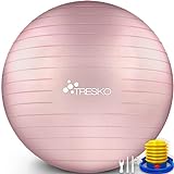 TRESKO® Pelota de Gimnasia Anti-Reventones | Bola de Yoga Pilates y Ejercicio | Balón para Sentarse | Balon de Ejercicio para Fitness | 300 kg | con Bomba de Aire (Rose Gold, 65cm)