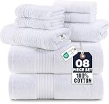 Utopia Towels: Juego de Toallas Premium de 8 Piezas, 2 Toallas de baño, 2 Toallas de Mano y 4 Paños de Lavabo. Algodón. para hogares, Hoteles y Spas y Super Absorbentes (Blanco)