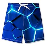 Kids4ever 3D Geometría Azul Diseño de impresión Swim Short Niños Moda Bañadores 11-12 años Adolescente Verano Ligero Cintura Ajustable Pantalones Cortos de Playa