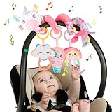 Funsland Espiral Carro Bebe Juguetes - Juguete Colgante Espiral Actividades con Musica y Sonajero, Juguetes Recien Nacido 0 3 6 12 Meses, Peluches para Bebes Niños y Niñas Regalos Originales, Rosa