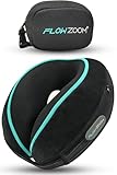FLOWZOOM Dream Almohada de Viaje Viscoelástica – Cojín de Cuello Ajustable con Soporte 360° y Laterales Altos, Funda de Felpa Suave y Lavable, con Bolsa Compacta – para Avión, Coche y Tren – Negro