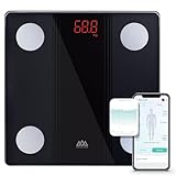 SENSSUN Bascula de Baño Digital Grasa Corporal,Inteligente Báscula Grasa Corporal Bluetooth,Monitores de Composición Corporal, 150kg/330lb 26 * 26cm, Pantalla LED(negra)
