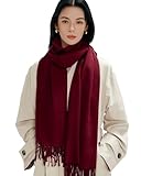 MaaMgic Bufanda Mujer Invierno Pañuelo Palestino Bufanda Pashmina Mujer Grande Chal Sólido Algodón Suave con Borlas Regalos Originales Reversibles Scarf 200 × 70 CM Burdeos