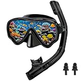 PQETBV Gafas de Buceo con Esnórquel, Gafas de Snorkeling para Adultos y Niños