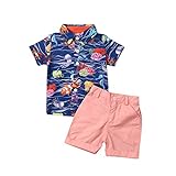 Bebé Niño Traje de 2 Piezas Conjunto Top Camisa de Manga Corta Pantalón Corto Camiseta con Estampado Infantil Ropa Verano de Playa para Vacaciones (Oceano, 12-18 Meses)