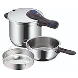 WMF Perfect Plus - Set con Olla Rápida 22 cm de diámetro de 6 litros y medio + cuerpo 3 litros con cestillo de vapor, Acero Inoxidable Pulido para inducción