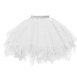 Lenfesh Mini Falda De Ballet Skirt, Mujer Adultos Colores Faldas De Tul Cortas Tutú CláSica De Ballet para Disfraz Fiesta (Blanco)
