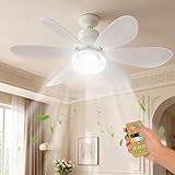 Ventilador de Techo con Luz y Mando a Distancia, 52cm LED Lampara Ventilador Techo Pequeño con 40W E27 Lampara, 3 Temperaturas de Color, 3 Velocidades, Temporizador, Apto para Dormitorio (Blanco)