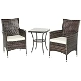 Outsunny Conjunto de 1 Mesa y 2 sillas para Terraza y Jardín Muebles de Exterior de Ratán de Color marrón