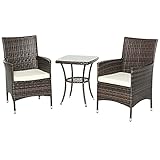 Outsunny Conjunto de Muebles Ratán para Jardín Formado por 1 Mesa y 2 Sillones con Cojines Estructura de Metal y Ratán Marrón