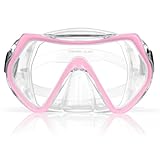AOOSA Mascara Buceo, Vidrio Templado Gafas de Buceo Adulto, Antivaho y Antifugas Mascara Snorkel, con Protector Nasal 180° Vista Panorámica para Esnórquel, Apnea y Natación(Clear Rosa)