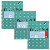 Pukka Pads Metallic Jotta - Cuaderno de espiral doble (3 unidades, A4, 200 hojas microperforadas, 80 g/m², raya de 8 mm, con margen), diseño verde metalizado
