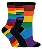 Sock Snob - 3 Pares Hombre y Mujer Colores Algodon Vestir Calcetines con Arcoiris Rayas (39/45, Rainbow)
