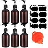 6 Piezas Botellas Dispensadoras de Jabón de Bombas, 300ml Botellas Dispensador de Champú Vacías Reutilizable para Loción, Gel de Ducha, Jabón de Manos, con Embudo, Etiqueta
