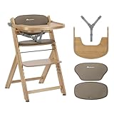 Bebeconfort Timba 2 con Cojín, Trona Bebé Evolutiva, Desde 6 meses hasta 110 kg, Silla Trona Bebé Comedor Ergonómica, Apta Todo Tipo Mesas, Bandeja Extraíble, Con Arnés, Natural Wood (Madera)+Beige