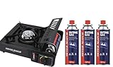 Silver Match Hornillo Camping Gas Portátil con 3 Botellas de Gas Butano de 220g