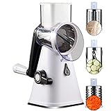 Multifunctional Vegetable and Fruit Cutting Machine, Rotating Drum Cheese Grater with 3 Stainless Steel Revolving Blades, Manual and Safe Milling, Slicer (Gray)